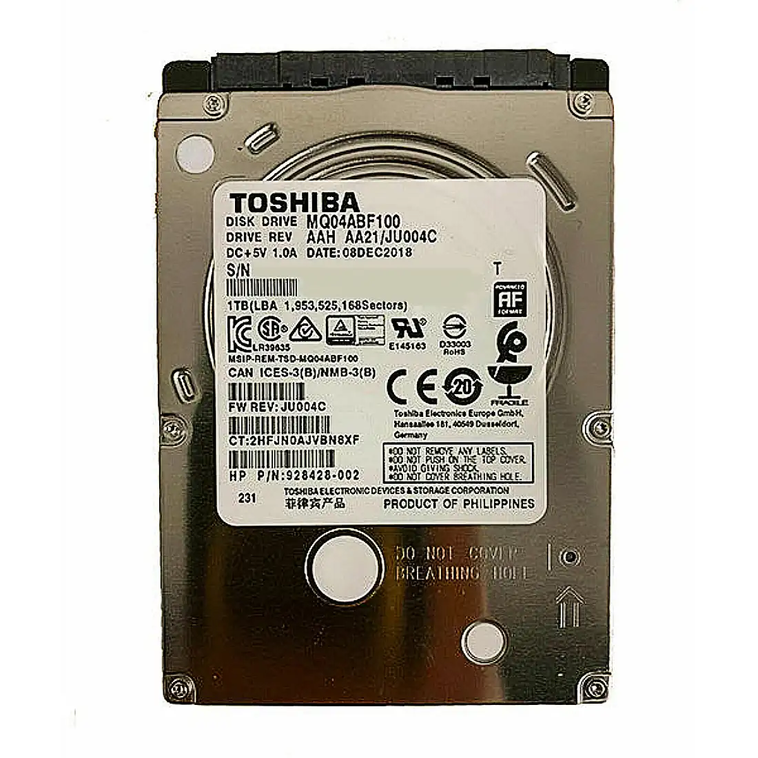 Toshiba MQ04 1TB 2.5" Laptop HDD — 5400 RPM SATA Drive — Toshiba laptop keyboard and ports view, Lahore Pakistan
