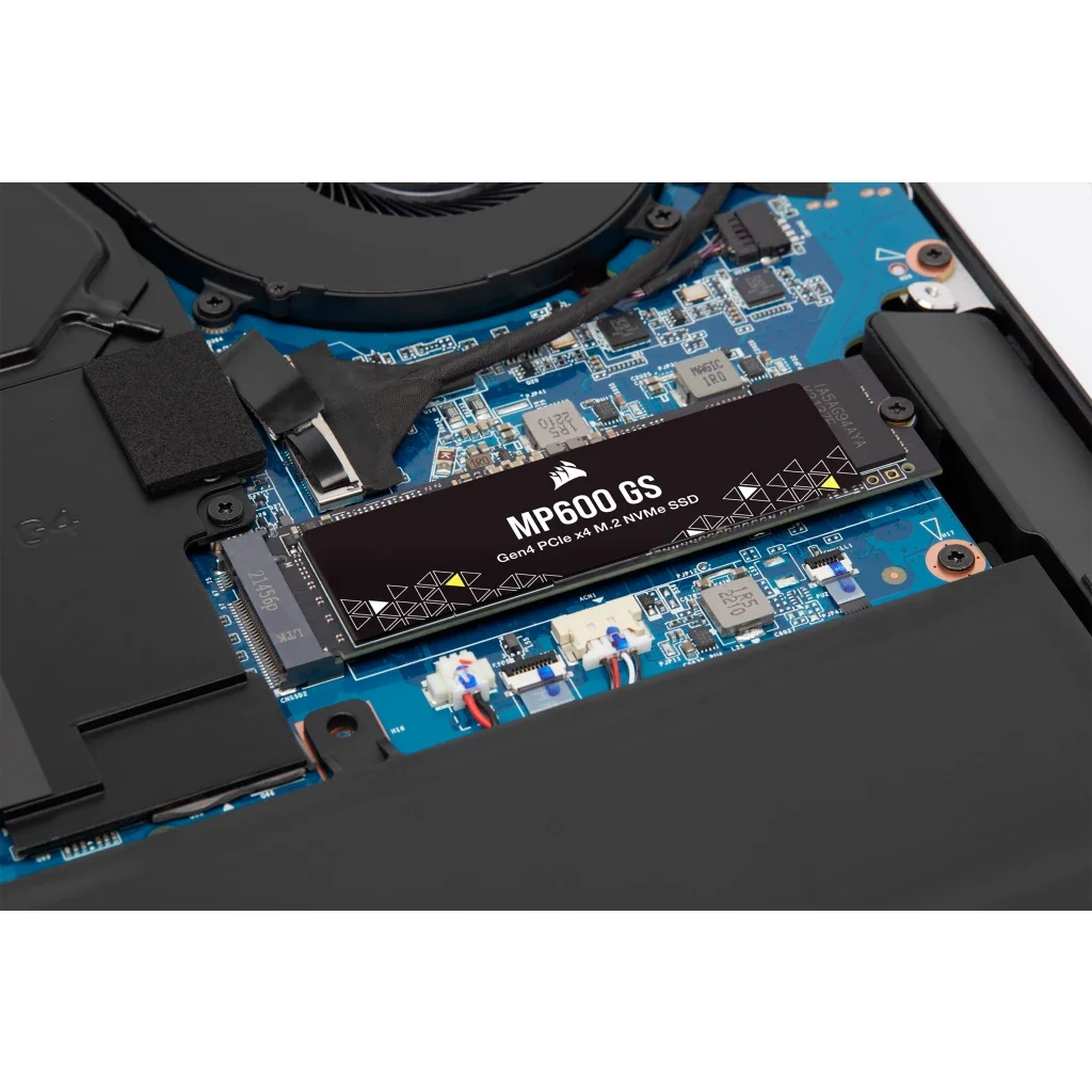 Corsair MP600 GS 1TB Gen4 NVMe SSD — 4800 MB/s Laptop Upgrade — Corsair laptop side and angled view, buy in Lahore Pakistan