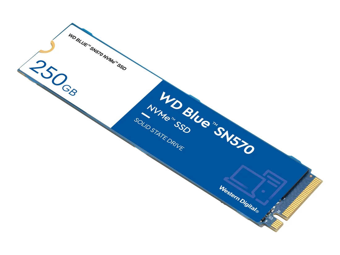 WD Blue SN570 1TB Gen3 NVMe SSD — 3500 MB/s Laptop Upgrade — WD laptop side and angled view, buy in Lahore Pakistan
