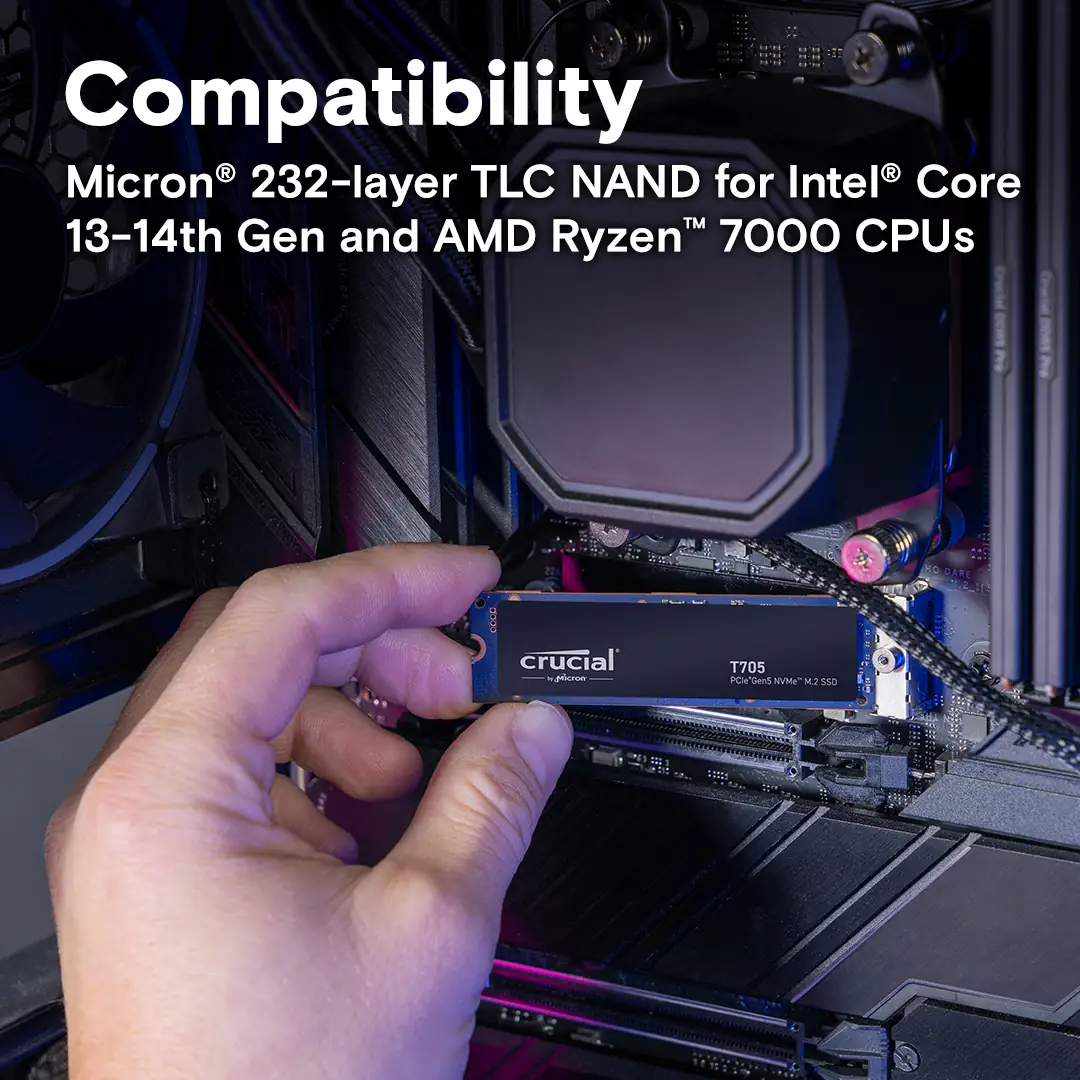 Crucial T705 4TB Gen5 NVMe SSD — 14500 MB/s Laptop Upgrade — Crucial laptop side and angled view, buy in Lahore Pakistan