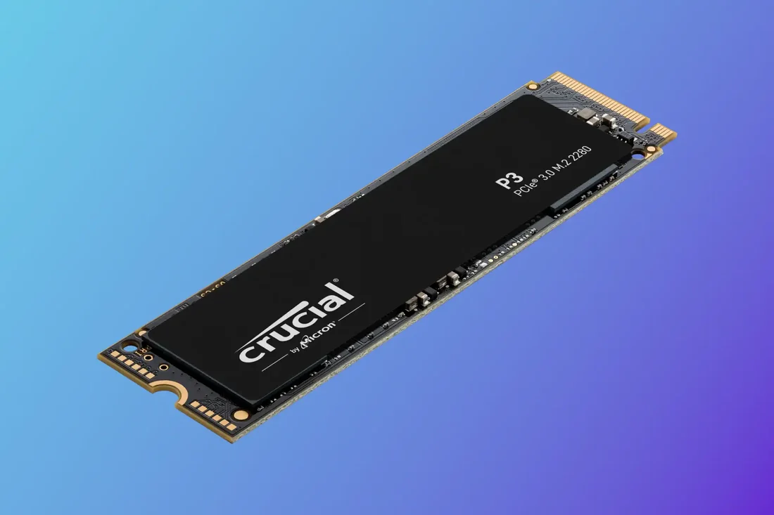Crucial P3 500GB Gen3 NVMe SSD — 3500 MB/s Laptop Upgrade — Crucial laptop keyboard and ports view, Lahore Pakistan