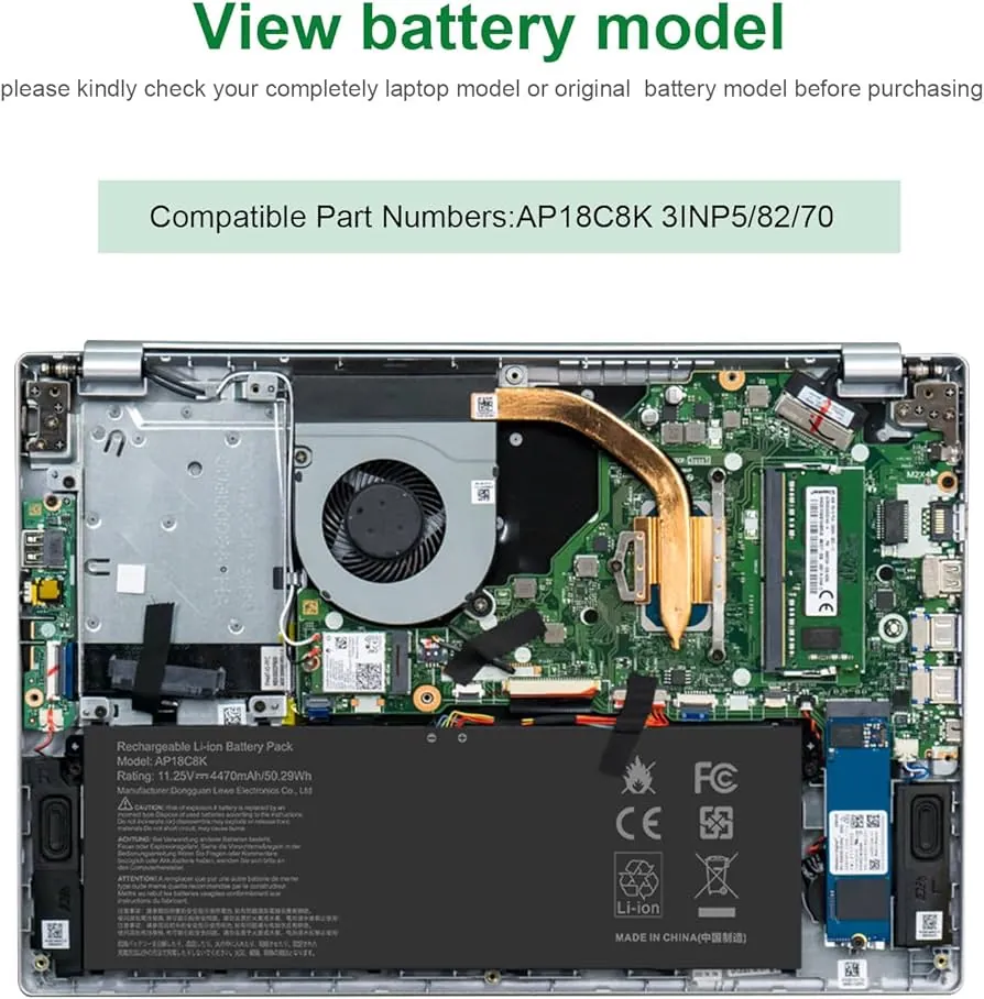 Acer Aspire 5 / Aspire 3 48Wh 3-Cell Battery (AP18C8K Original) — Acer laptop side and angled view, buy in Lahore Pakistan