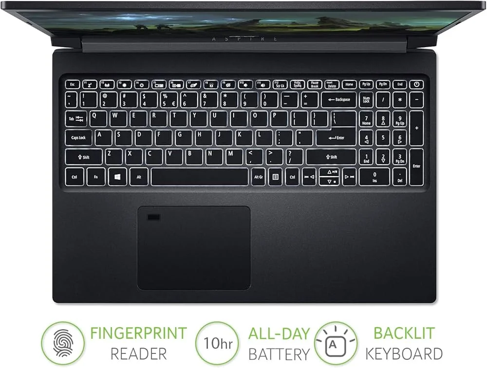 Acer Aspire 7 A715-42G Ryzen 5 5500U 8GB 512GB GTX 1650 Used Lahore — Acer laptop keyboard and ports view, Lahore Pakistan