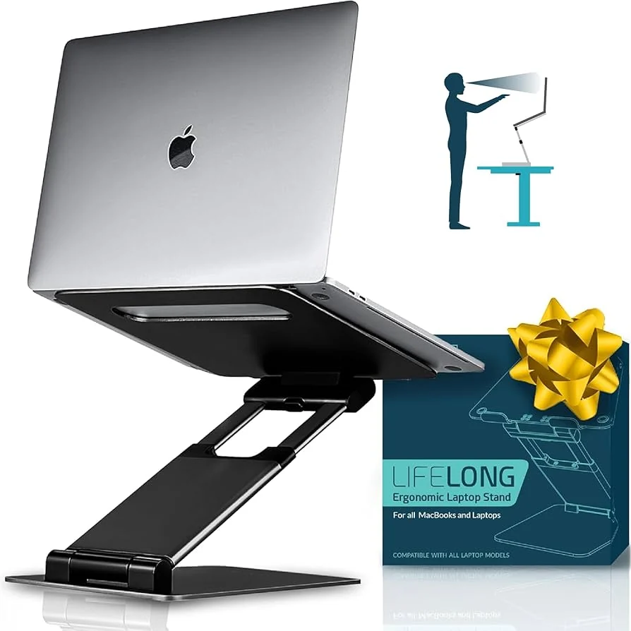 Adjustable Aluminium Sit-Stand Laptop Riser 50cm Arm — Generic laptop side and angled view, buy in Lahore Pakistan