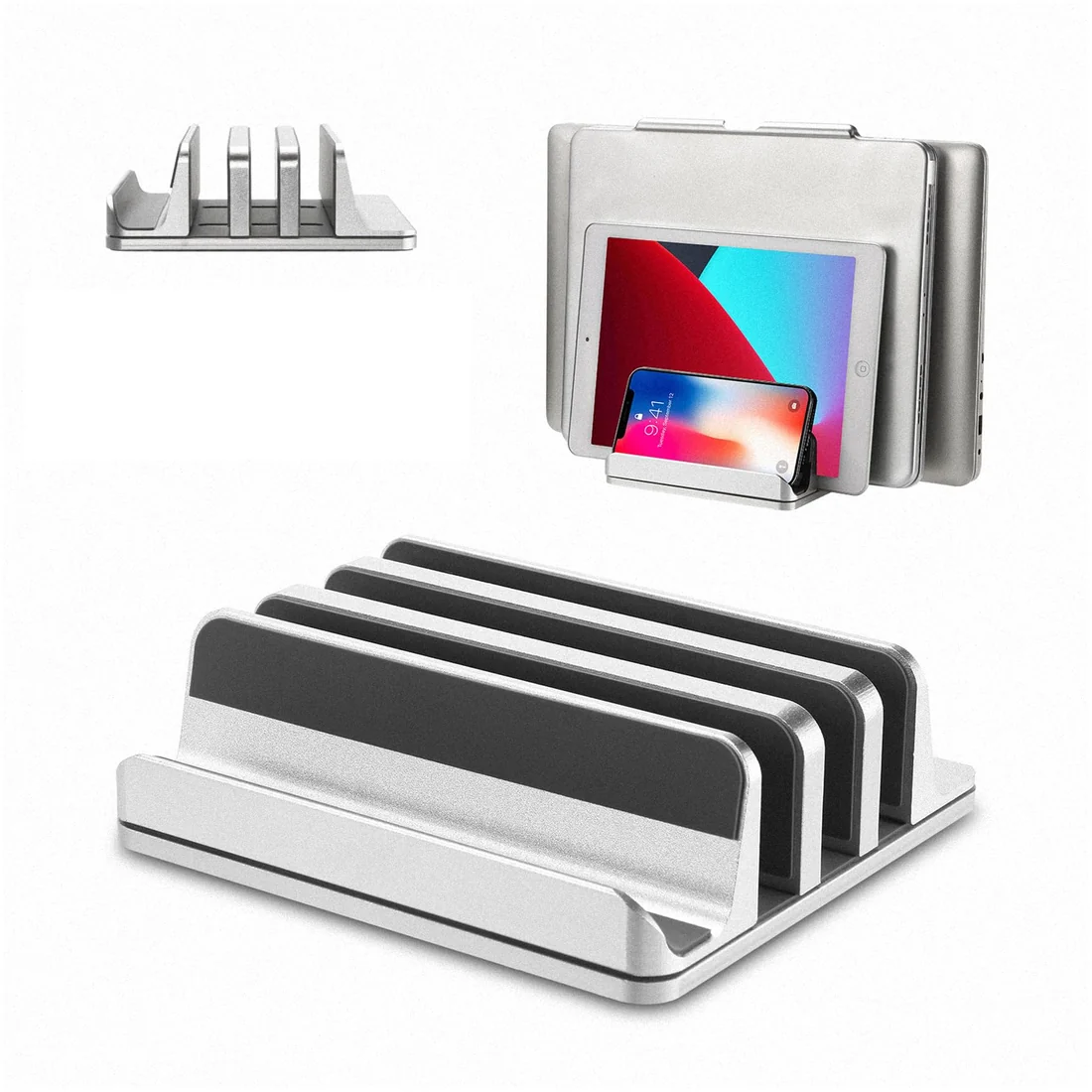Aluminium Vertical Laptop Stand Dock Silver Slim — Generic laptop side and angled view, buy in Lahore Pakistan