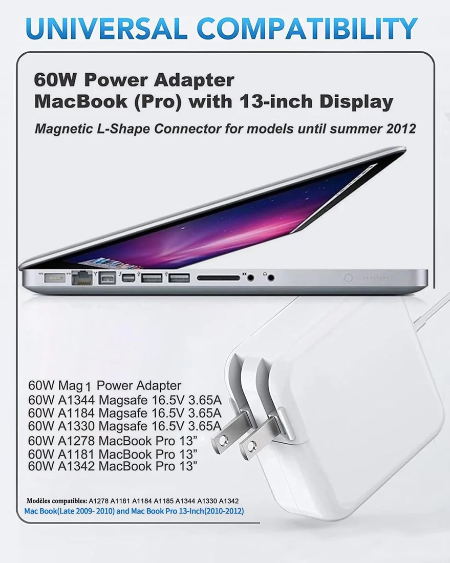 Apple MagSafe 1 60W Power Adapter for MacBook Pro 13 (2010-2012) — Apple laptop keyboard and ports view, Lahore Pakistan