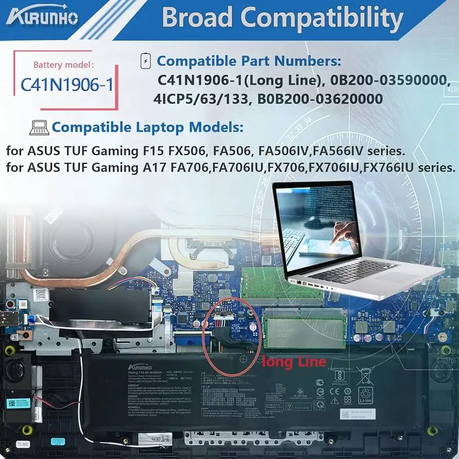 Asus TUF Gaming F15/F17 Battery — Asus laptop keyboard and ports view, Lahore Pakistan