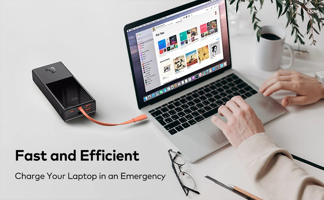 Baseus 65W 20000mAh Laptop Power Bank — Baseus laptop keyboard and ports view, Lahore Pakistan