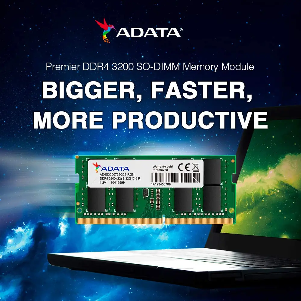 ADATA Premier 16GB DDR4-3200 SODIMM Laptop Memory CL22 — ADATA Premier laptop keyboard and ports view, Lahore Pakistan