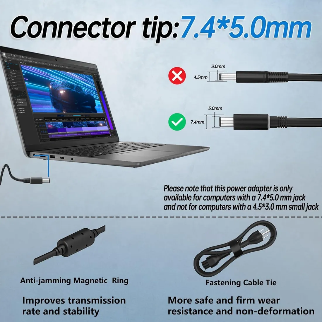 Dell Original 90W Slim Tip Charger for Latitude 7480/7490 (4.5mm) — Dell laptop keyboard and ports view, Lahore Pakistan