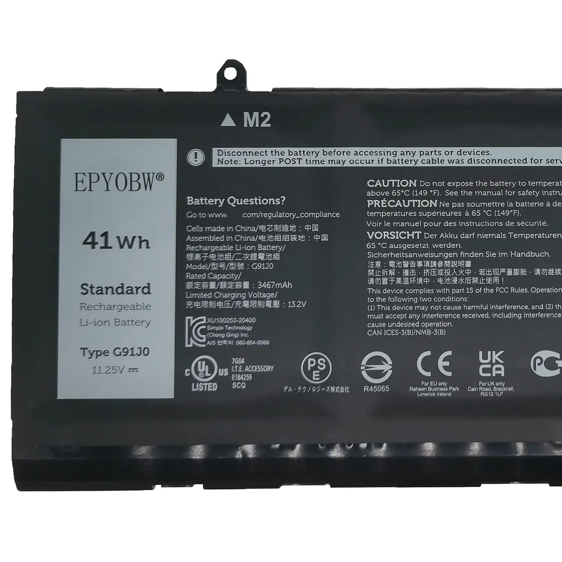 Dell Inspiron 3501 / 3510 / 3520 41Wh 3-Cell Battery (G91J0 Original) — Dell laptop side and angled view, buy in Lahore Pakistan