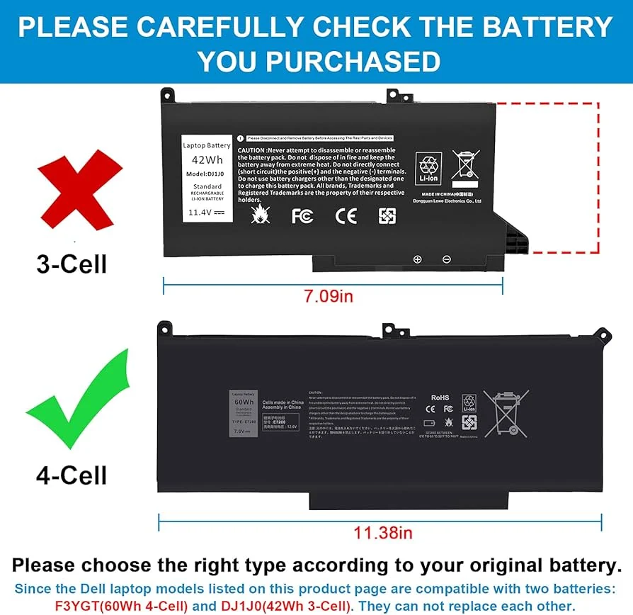 Dell Latitude 7480 / 7490 / 7390 60Wh 4-Cell Battery (Genuine DM3WC) — used Dell laptop for sale in Pakistan, NN Laptops Lahore
