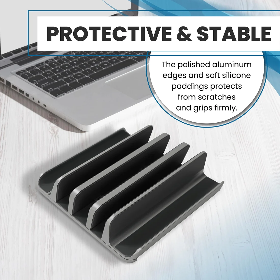 Dual Slot Aluminium Vertical Laptop Stand Holds 2 Laptops — Generic laptop side and angled view, buy in Lahore Pakistan