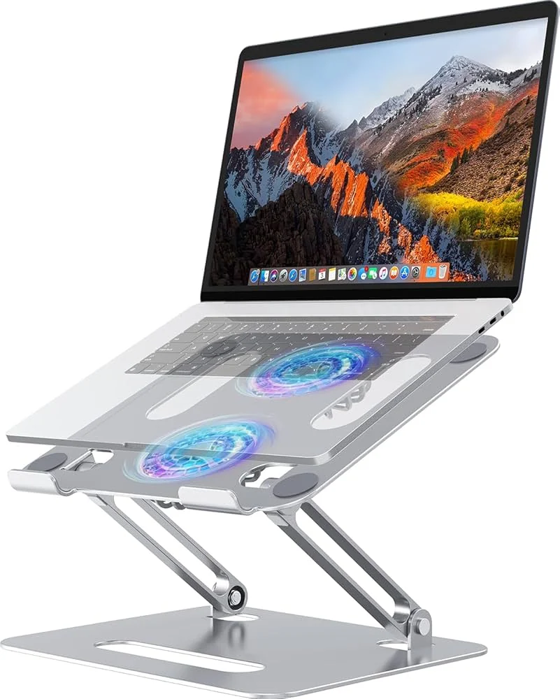 Ergonomic 15 inch Laptop Cooling Stand Adjustable Height Dual Fan — Generic laptop side and angled view, buy in Lahore Pakistan