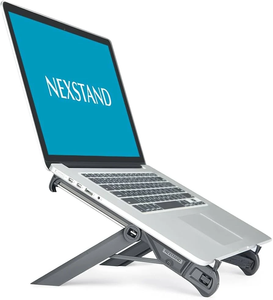 Foldable Ergonomic Laptop Stand 7 Height Adjustments Black — Generic laptop side and angled view, buy in Lahore Pakistan