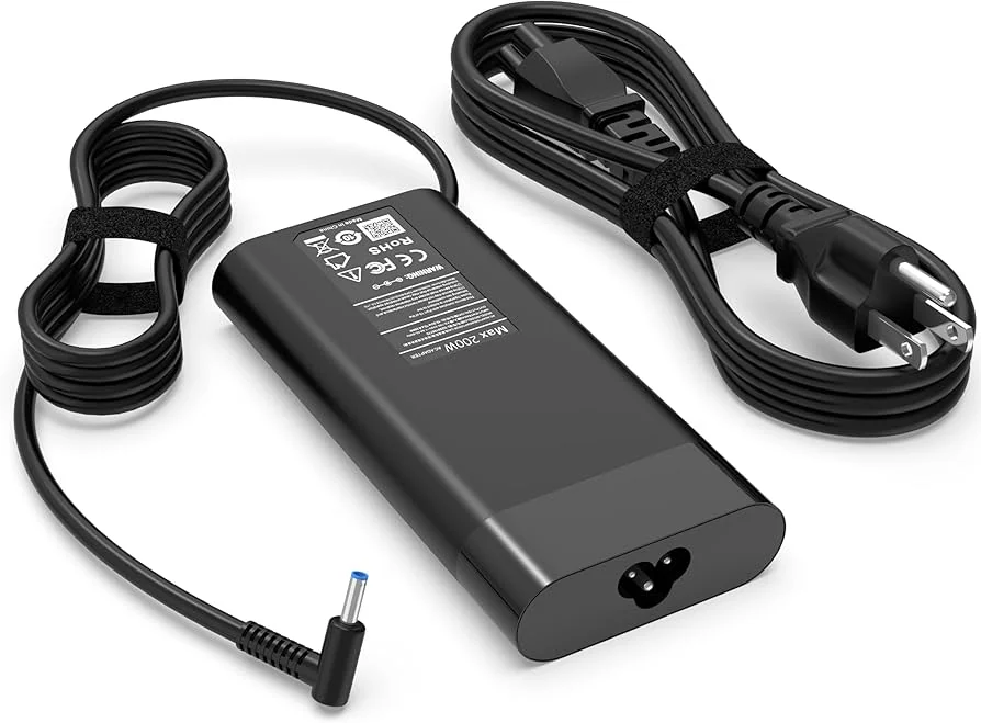 HP 200W Big Barrel Gaming Charger for Omen 15 / ZBook 17 G5 — HP laptop keyboard and ports view, Lahore Pakistan