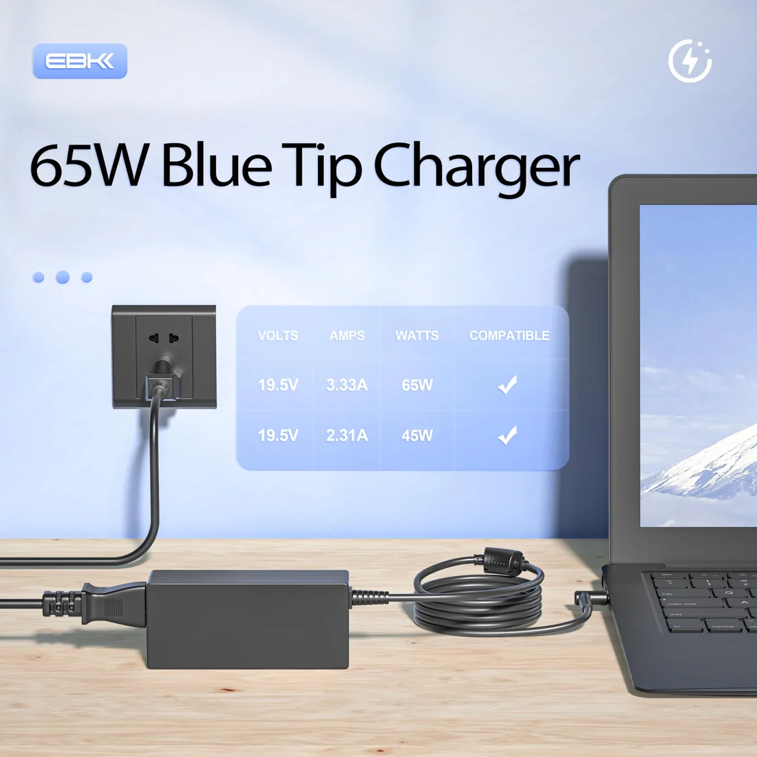 HP Original 65W Smart Pin Blue Tip Charger for EliteBook 840 G5 — HP laptop side and angled view, buy in Lahore Pakistan