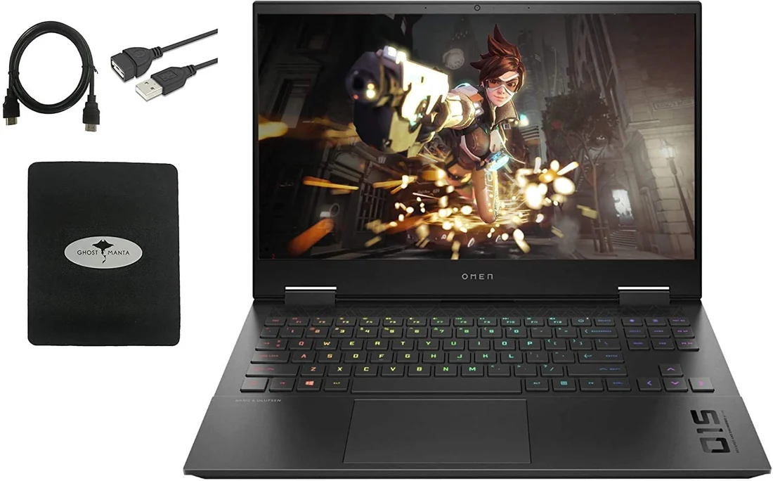 HP Omen 15-ek1000 i7-10750H 16GB 512GB 144Hz Used Lahore — HP laptop side and angled view, buy in Lahore Pakistan