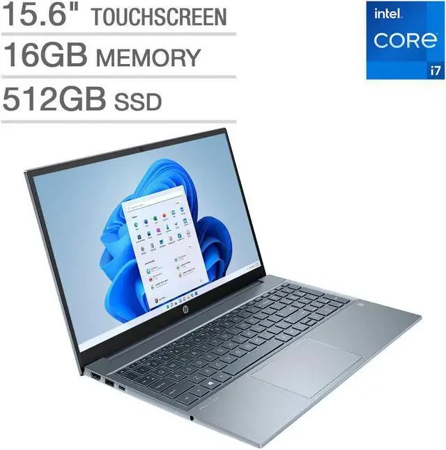 HP Pavilion 15-eg0073cl i7-1165G7 16GB 512GB Touch Used Lahore — HP laptop side and angled view, buy in Lahore Pakistan