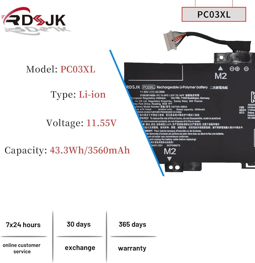 HP Pavilion 15 / Pavilion 14 41Wh 3-Cell Battery (LK03XL Original) — HP laptop side and angled view, buy in Lahore Pakistan