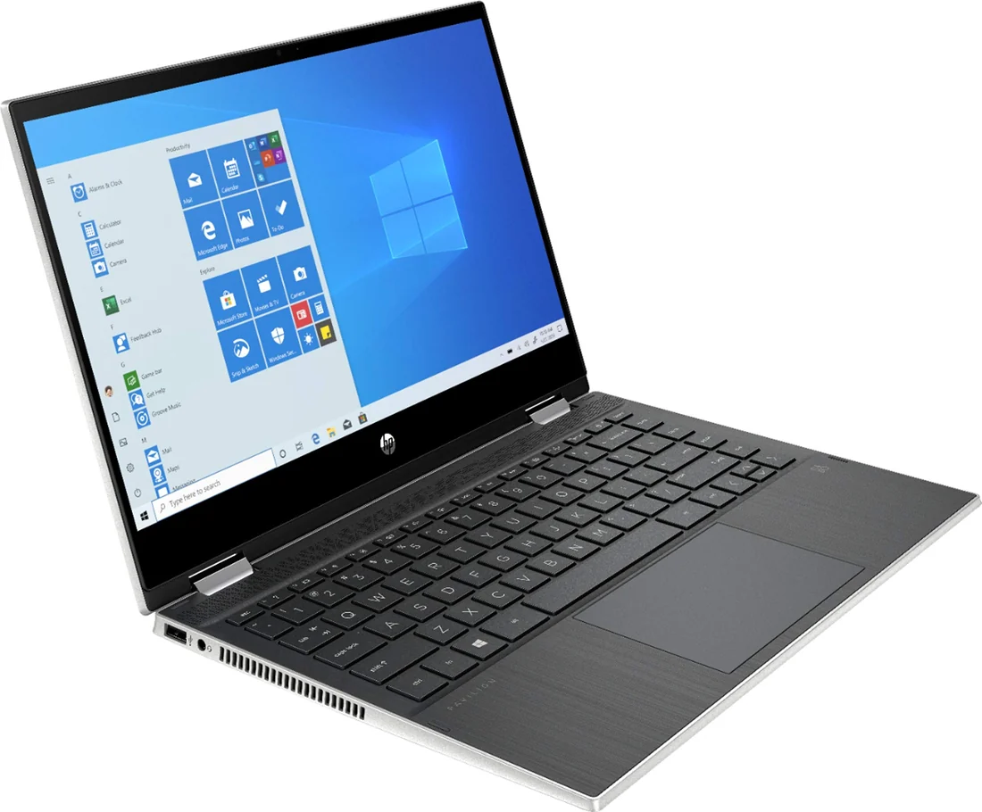HP Pavilion x360 14m i5-1035G1 8GB 256GB Touch Used Lahore — HP laptop side and angled view, buy in Lahore Pakistan