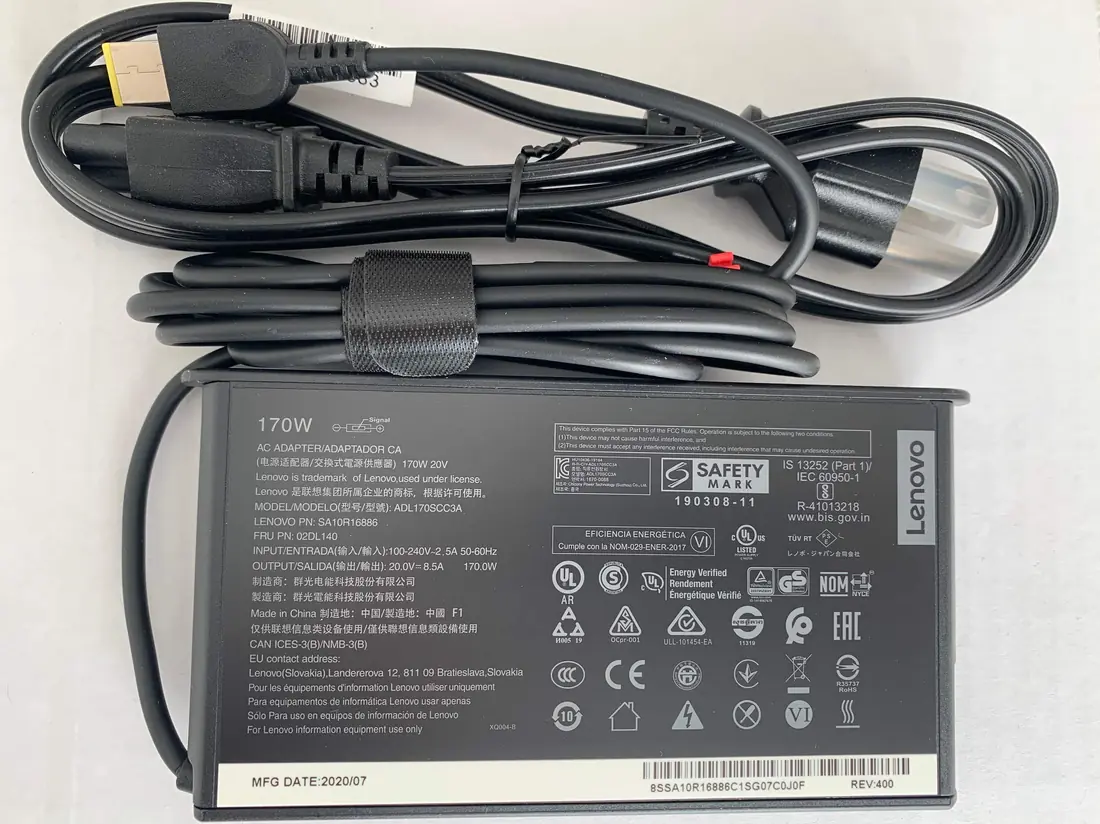 Lenovo Original 170W Slim Tip Charger for ThinkPad P70 / P72 — Lenovo laptop keyboard and ports view, Lahore Pakistan