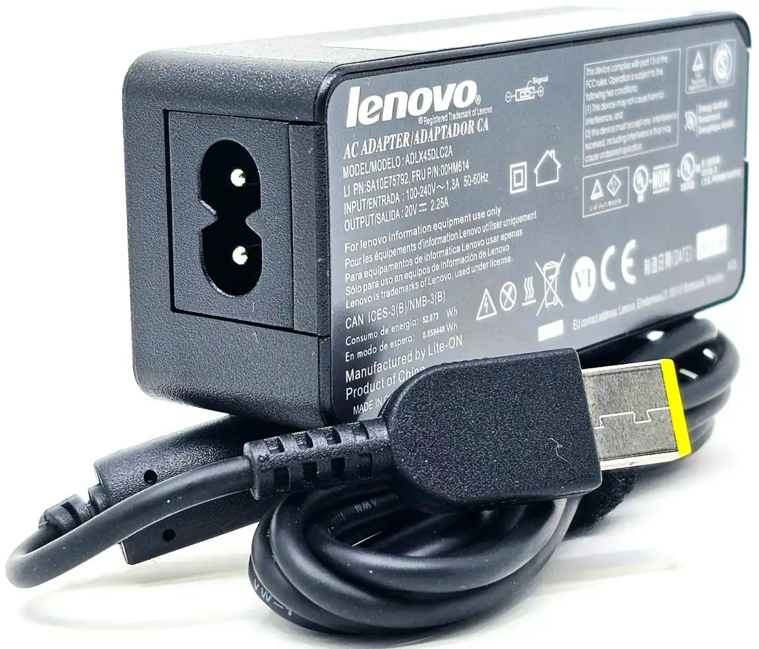 Lenovo Original 45W Slim Tip Yellow Pin Charger for ThinkPad X240 — Lenovo laptop side and angled view, buy in Lahore Pakistan
