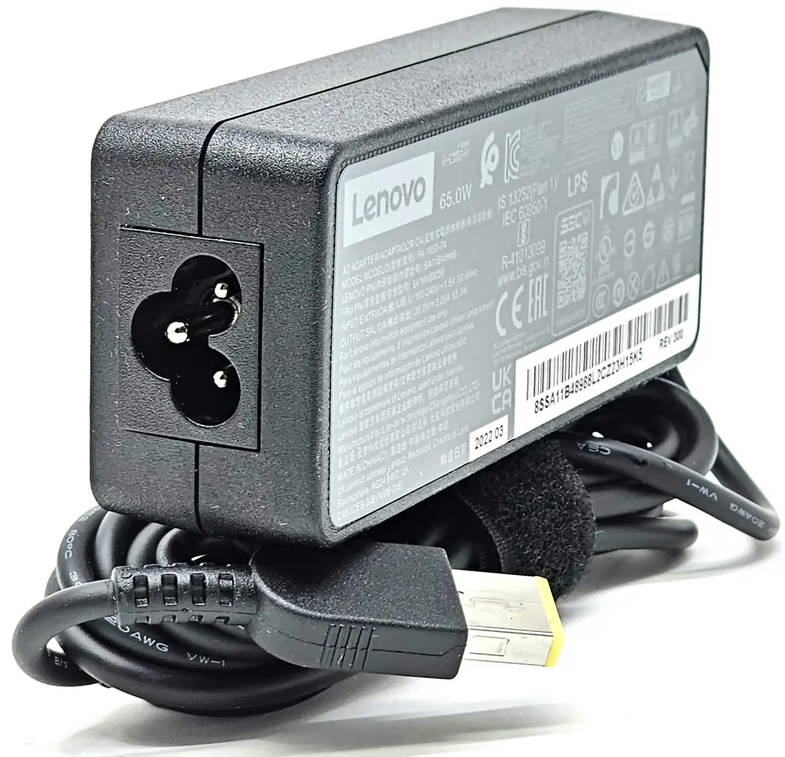Lenovo Original 65W Slim Tip Yellow Pin Charger for ThinkPad T480 — Lenovo laptop keyboard and ports view, Lahore Pakistan
