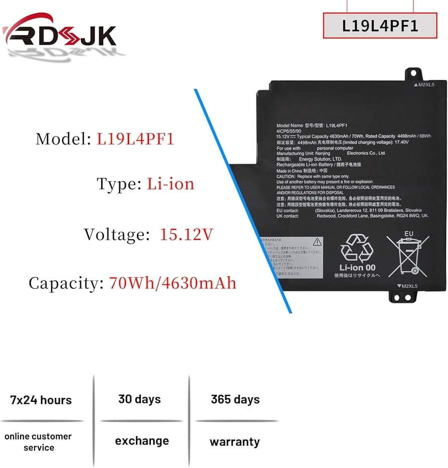 Lenovo IdeaPad 5 70Wh 4-Cell Internal Battery (L19M4PF1 Original) — Lenovo laptop side and angled view, buy in Lahore Pakistan