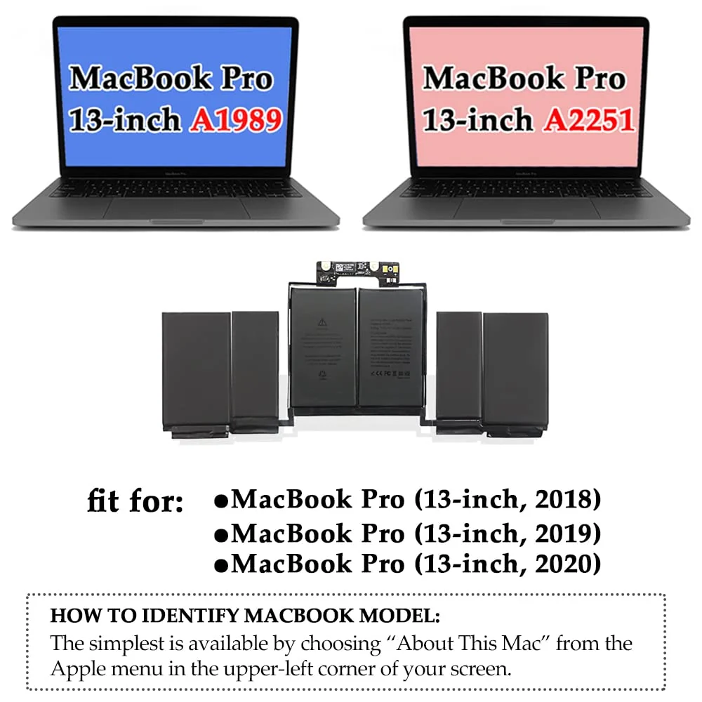 MacBook Pro 13″ 2018-2019 (A1989) Battery — Apple laptop side and angled view, buy in Lahore Pakistan