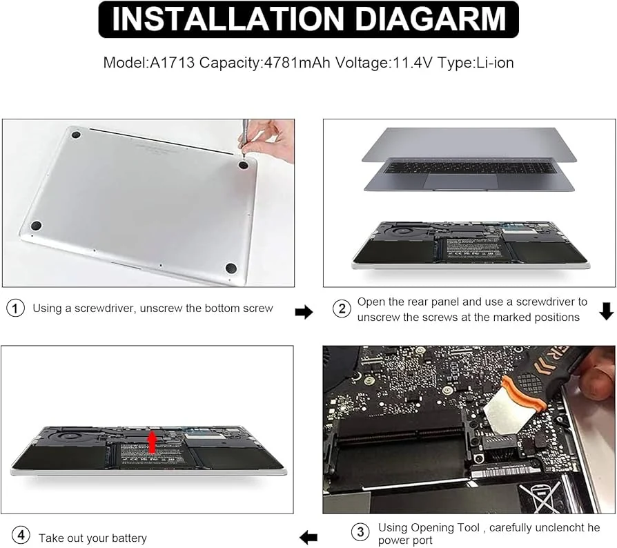 MacBook Pro 13 A1708 (2016-2017 Non Touch Bar) 54Wh Battery A1713 — Apple laptop side and angled view, buy in Lahore Pakistan