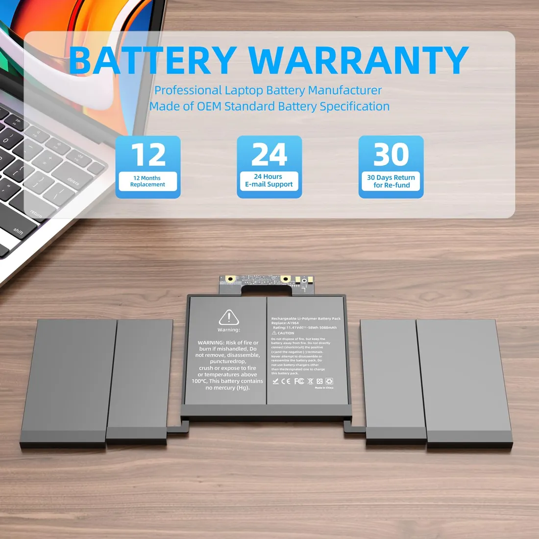 MacBook Pro 13 A1989 (2018-2019) 58Wh Battery (Genuine A1964) — Apple laptop keyboard and ports view, Lahore Pakistan