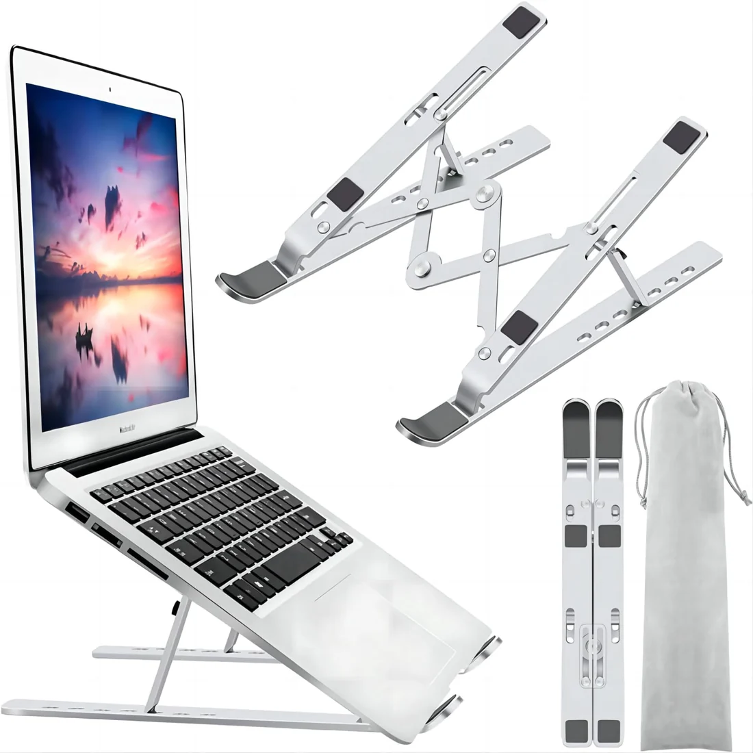 Portable Aluminium Travel Laptop Stand Foldable Silver — Generic laptop keyboard and ports view, Lahore Pakistan