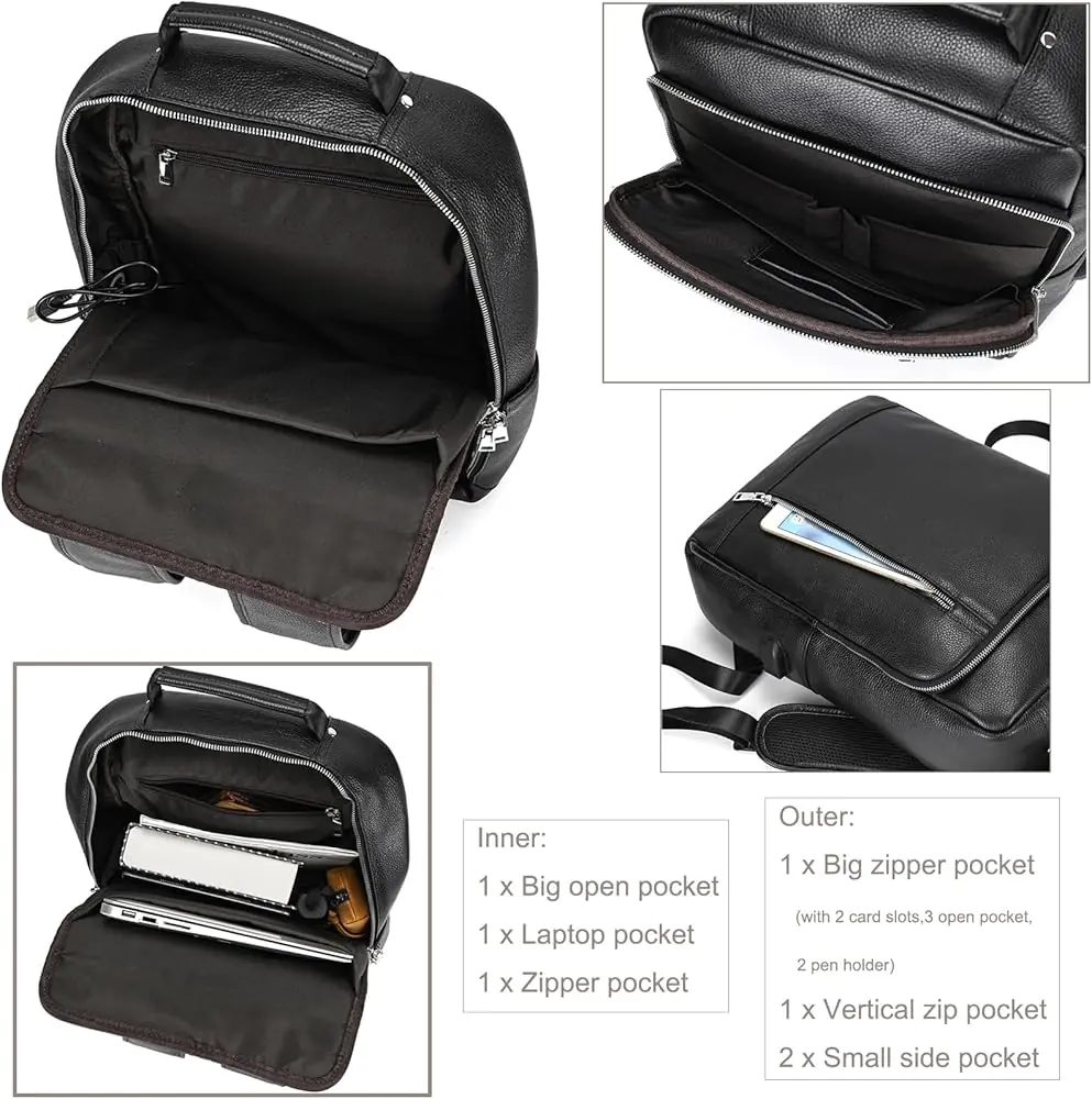 Premium Leather Laptop Backpack 15.6 inch Black Executive — Generic laptop keyboard and ports view, Lahore Pakistan