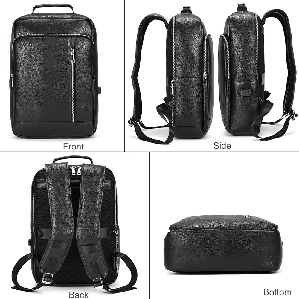 Premium Leather Laptop Backpack 15.6 inch Black Executive — Generic laptop side and angled view, buy in Lahore Pakistan