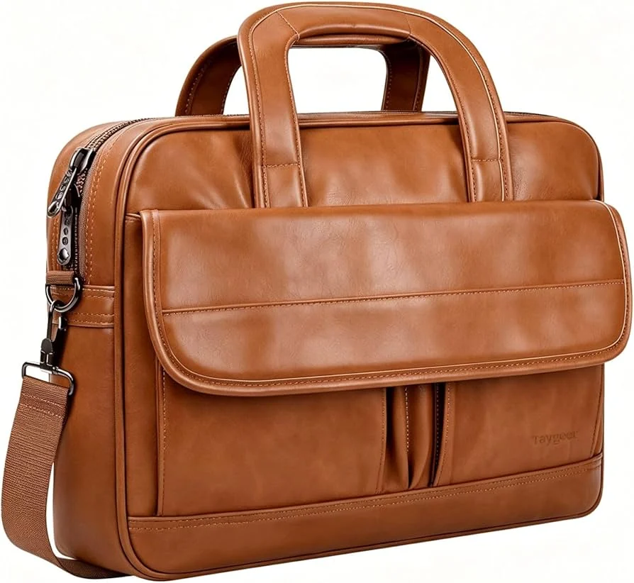 Premium Leather Laptop Briefcase 15 inch Tan Brown — Generic laptop side and angled view, buy in Lahore Pakistan
