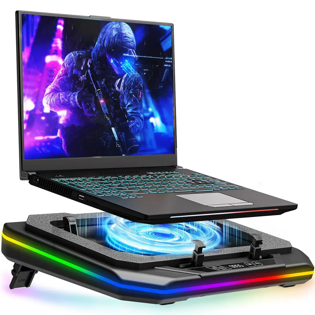 RGB Gaming Laptop Cooling Pad — Generic laptop keyboard and ports view, Lahore Pakistan