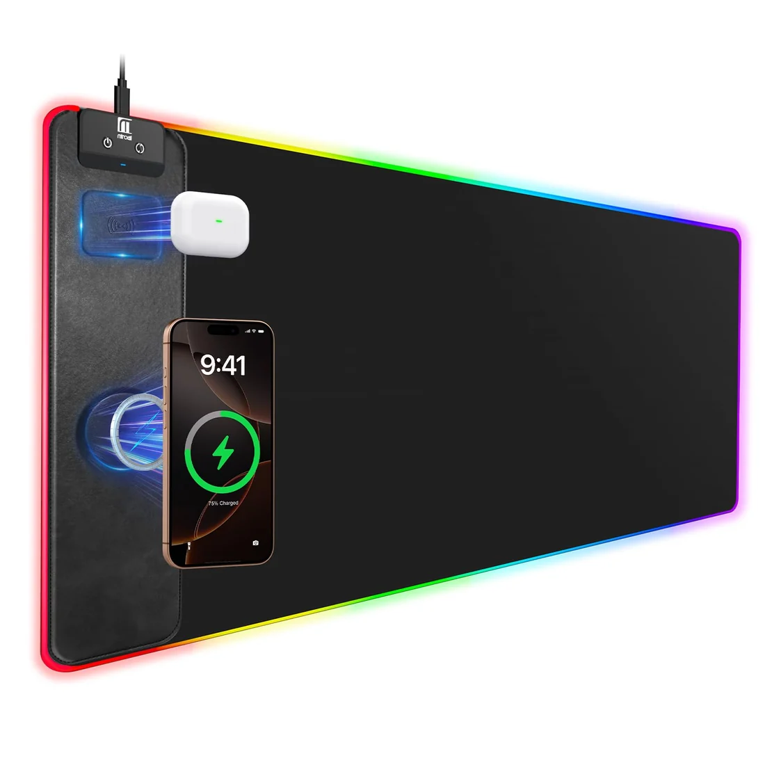 Wireless Charging Mouse Pad 10W Qi RGB Large 35x30cm Black — accessories price in Pakistan, NN Laptops Lahore